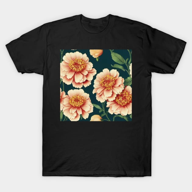 Bright Orange and Cream Flowers T-Shirt by VintageFlorals